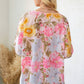 Pink Sunrise Floral Round Neck Three-Quarter Sleeve Top