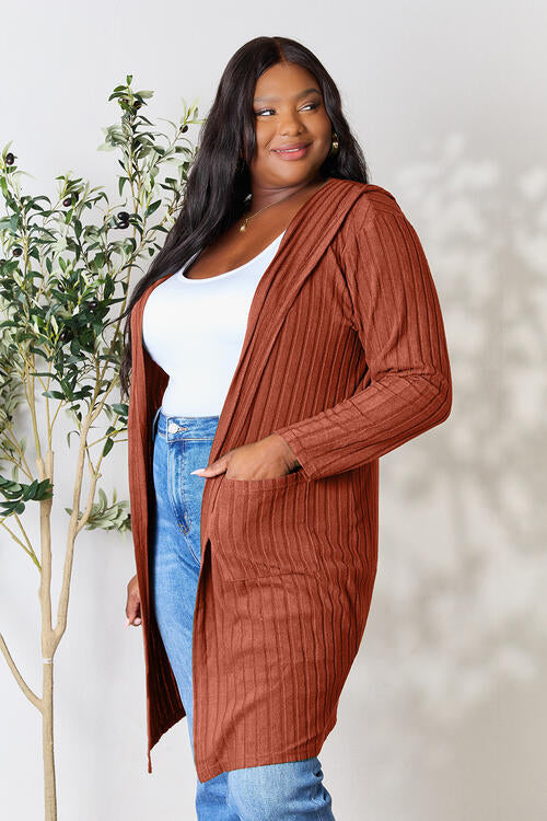 Basic Bae Falling For Memories Ribbed Open Front Long Sleeve Cardigan