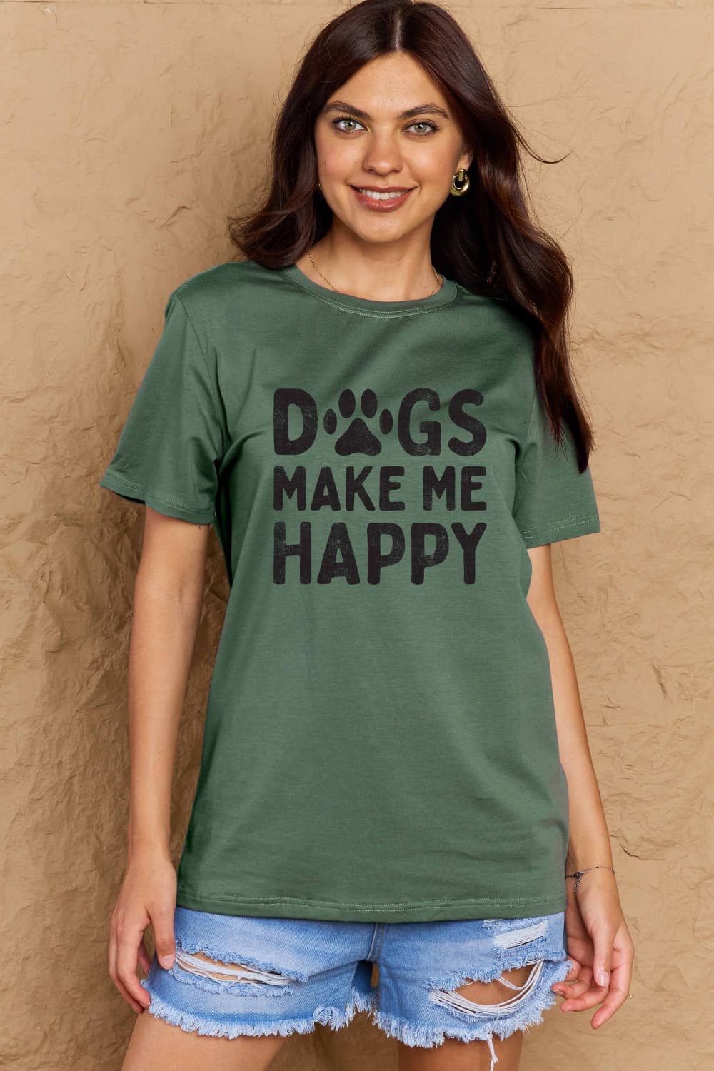 Simply Love DOGS MAKE ME HAPPY Graphic Cotton T-Shirt