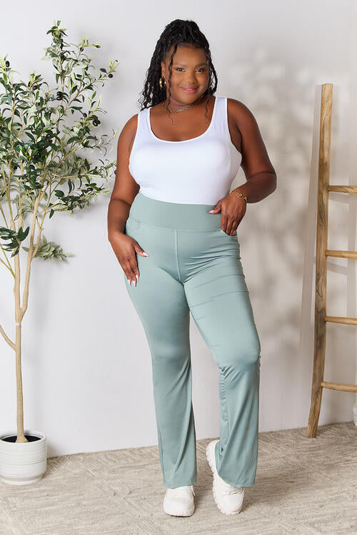 Heimish Fall Mornings Wide Waistband Sports Pants in Sage