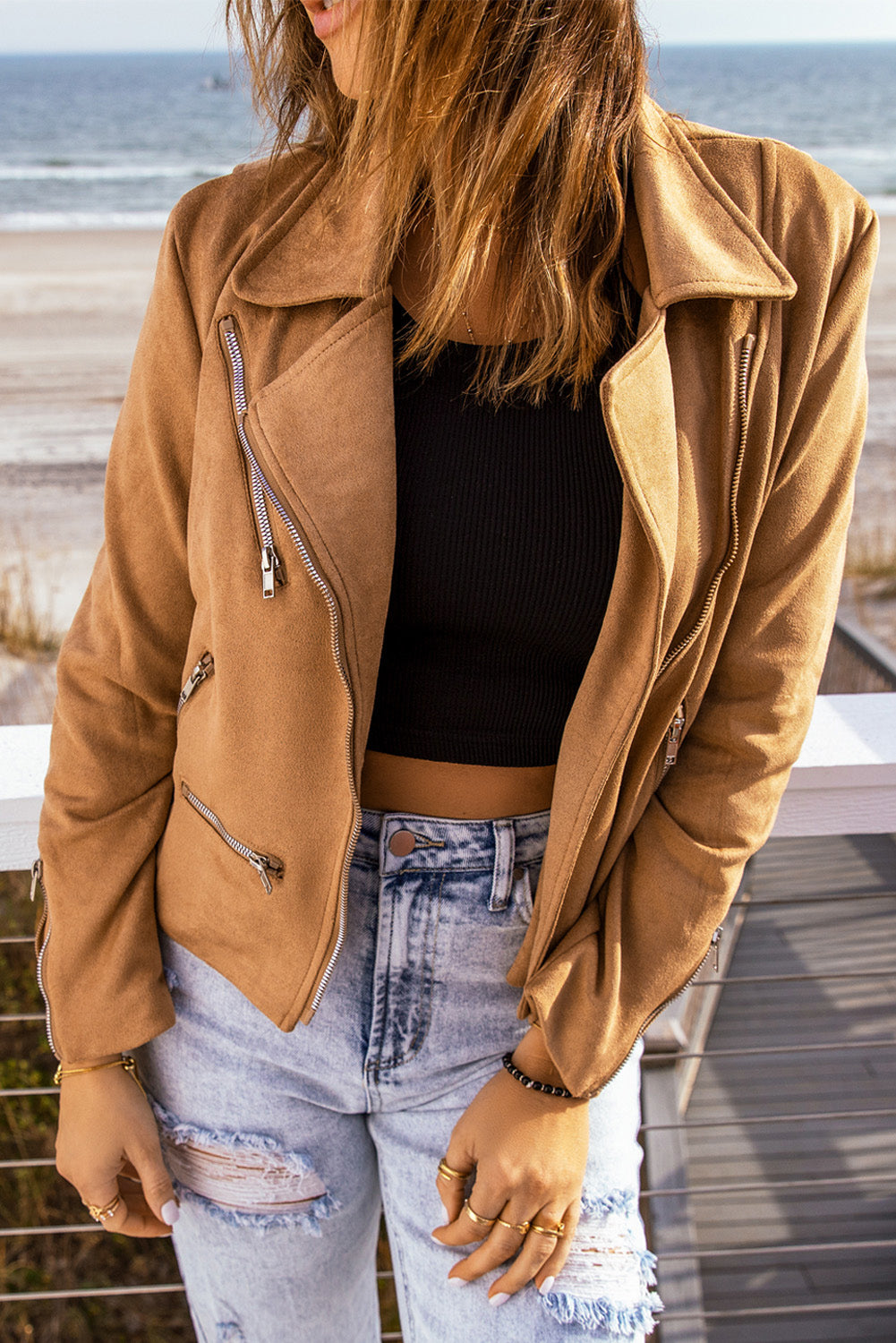 Ride Out With Me Zip-Up Suede Jacket