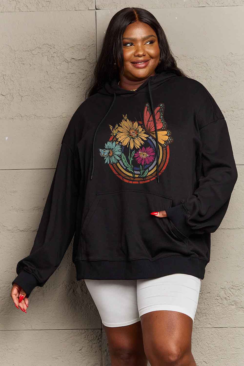 Simply Love Butterfly and Flower Graphic Hoodie