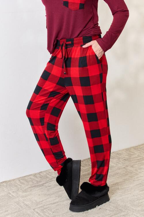 Zenana Whispering Stars Plaid Top and Pants Pajama Set