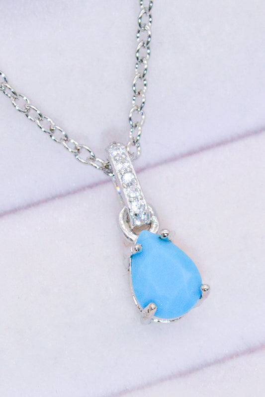 Turquoise 4-Prong Teardrop Pendant Necklace