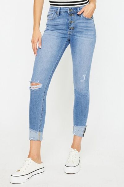 Kancan Gabby Distressed Cat's Whiskers Button Fly Jeans