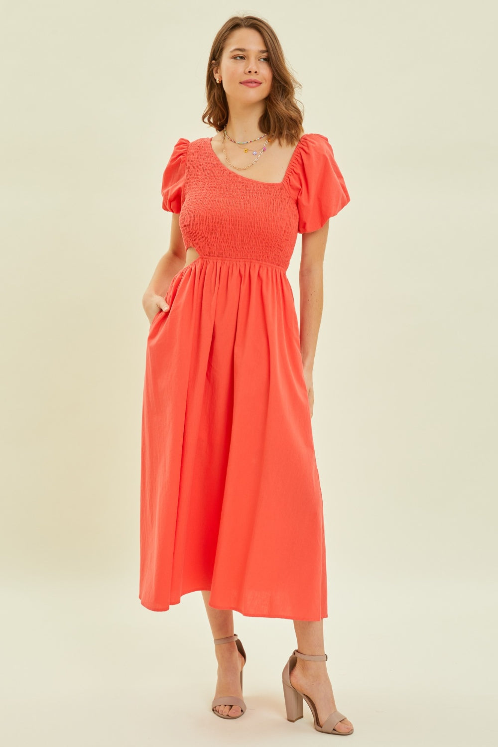 HEYSON Aspire to Inspire Smocked Cutout Midi Dress