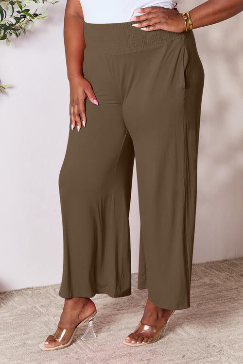 Double Take Phenomenally Me Smocked Wide Waistband Wide Leg Pants