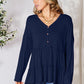 Double Take Cute and Powerful Half Button Long Sleeve Ruffle Hem Blouse