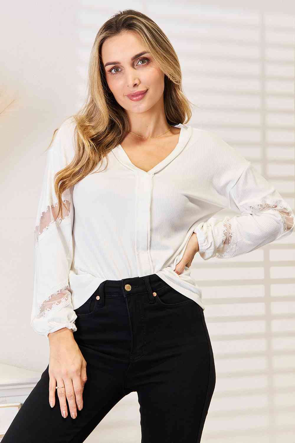 Double Take Beauty From Within V-Neck Blouse