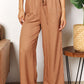 Double Take Going With The Flow Drawstring Smocked Waist Wide Leg Pants