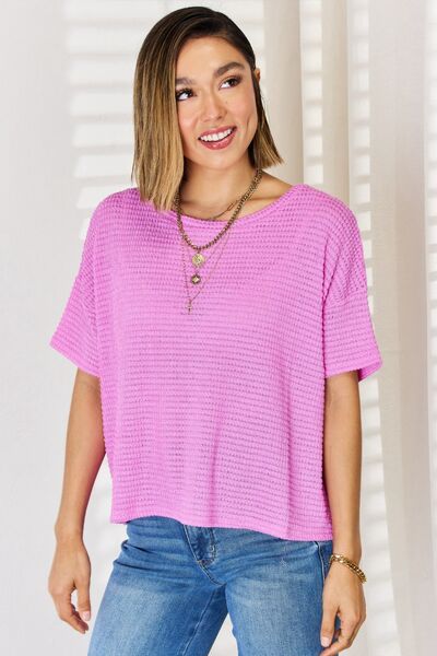 Zenana Happy Vibes Only Short Sleeve T-Shirt in Bright Mauve