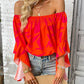 Take Me Dancing Printed Off-Shoulder Bell Sleeve Blouse