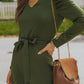 Wife Mom Boss Belted Long Puff Sleeve V-Neck Jumpsuit