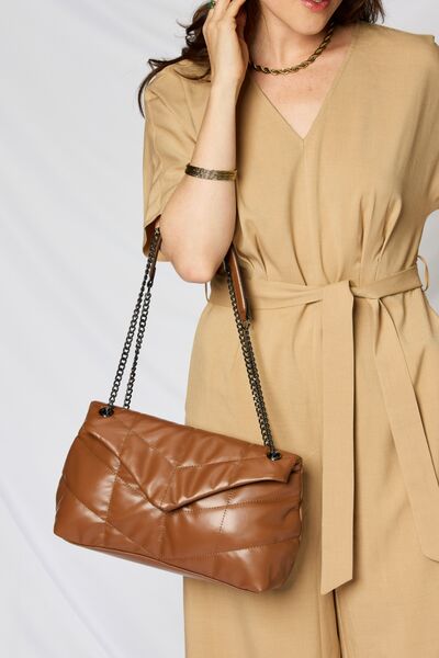 SHOMICO Break The Chains PU Leather Chain Handbag in Tan