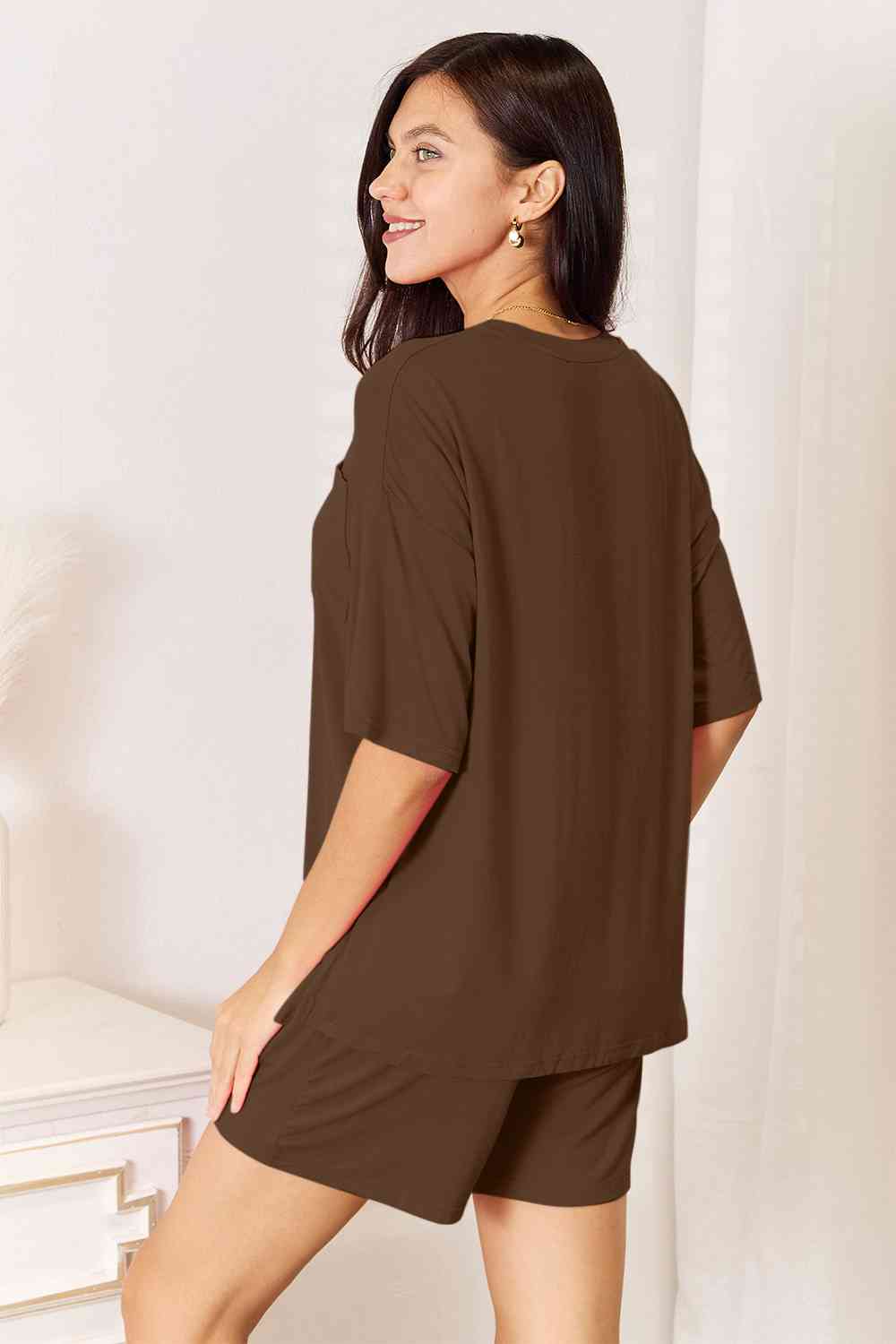 Basic Bae Happiness Is Brewed Soft Rayon Half Sleeve Top and Shorts Set