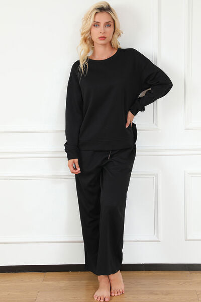 Double Take Let's Slow Down Textured Long Sleeve Top and Drawstring Pants Set