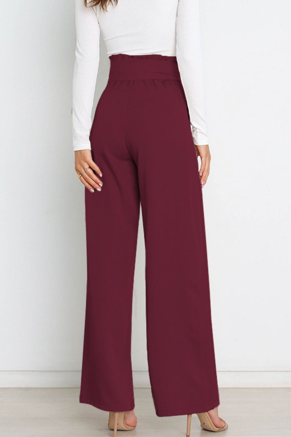 Office Chic Tie Front Wide Paperbag Waist Leg Pants