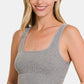 Zenana In Your Dreams Ribbed Square Neck Cropped Tank in Heather Grey