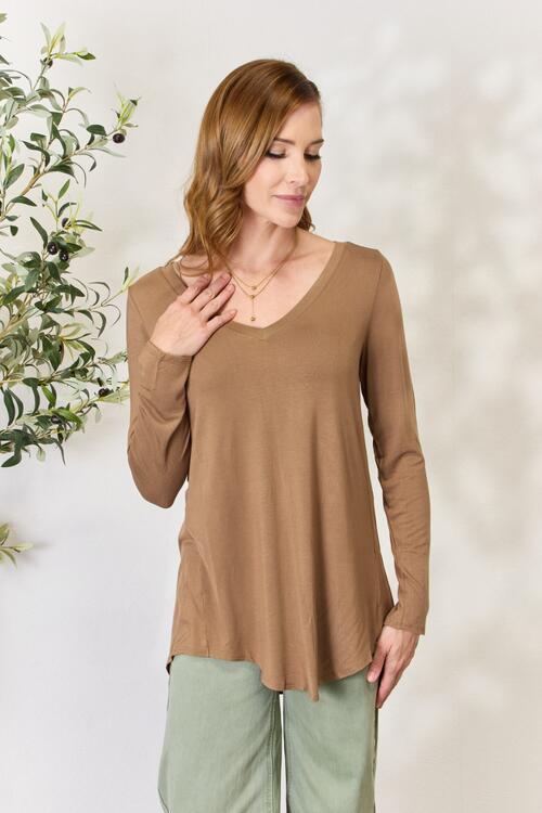 Zenana Glamour and Grace Long Sleeve V-Neck Top