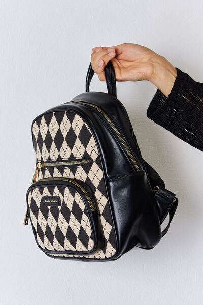 David Jones Taking The Scenic Route Argyle Pattern PU Leather Backpack