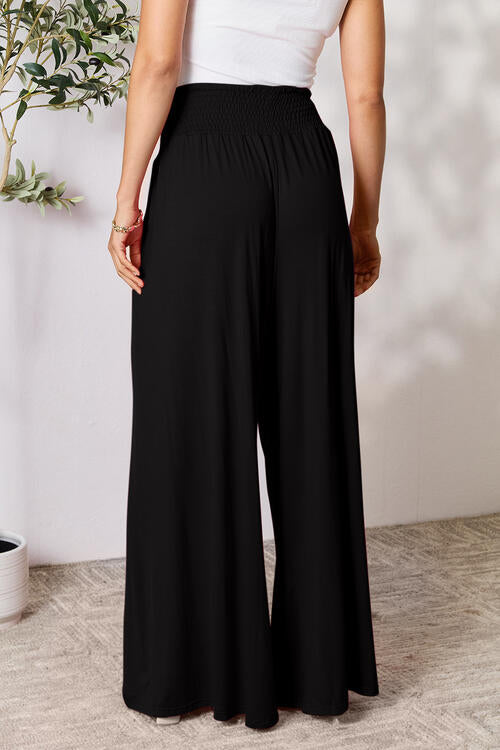 Double Take Phenomenally Me Smocked Wide Waistband Wide Leg Pants