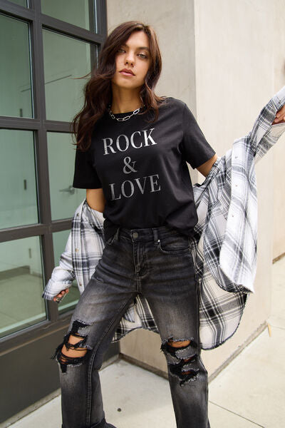 Simply Love ROCK ＆ LOVE Short Sleeve Graphic T-Shirt