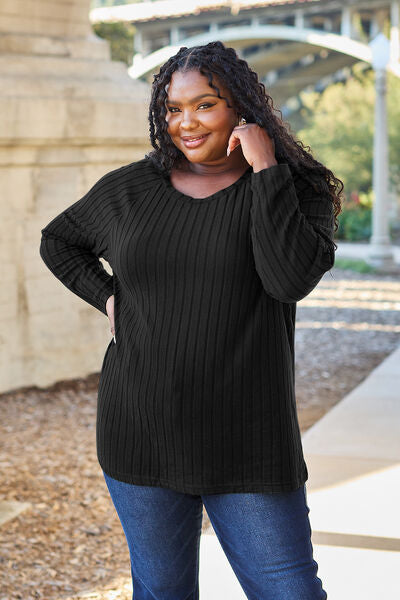 Basic Bae I'm So Cute Ribbed Long Sleeve Knit Top