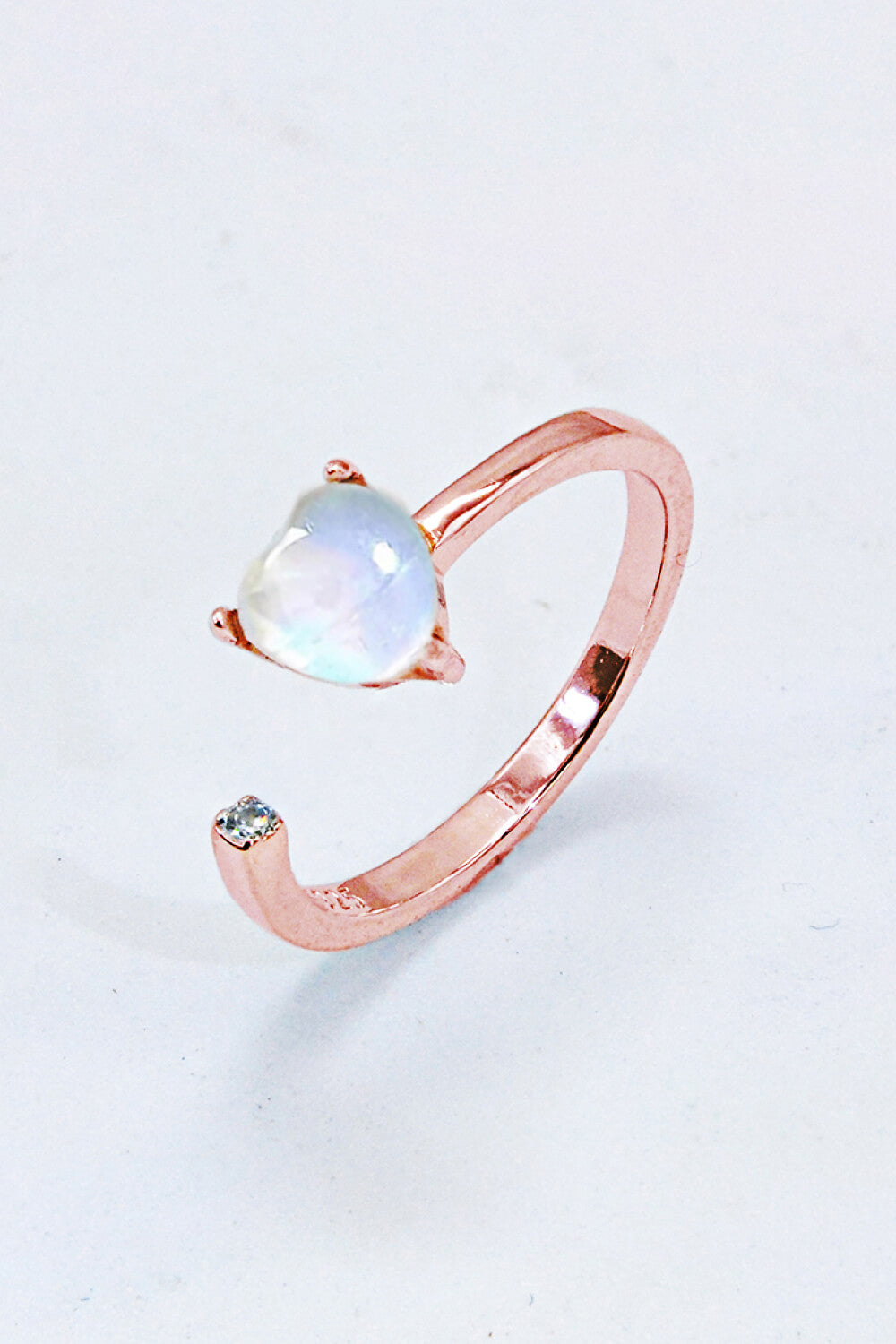 Filled With Love Inlaid Moonstone Heart Adjustable Open Ring