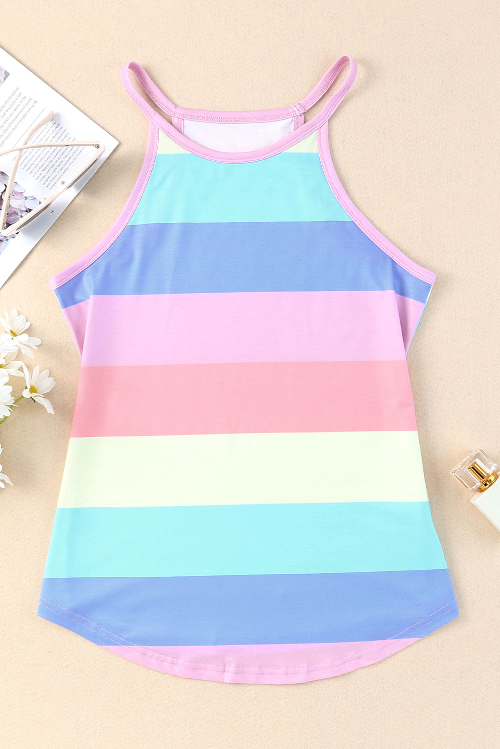 Touch The Sky Striped Curved Hem Tank Top