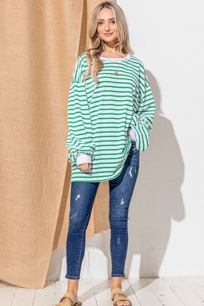 And The Why Green With Envy Oversized Striped Balloon Sleeve Top