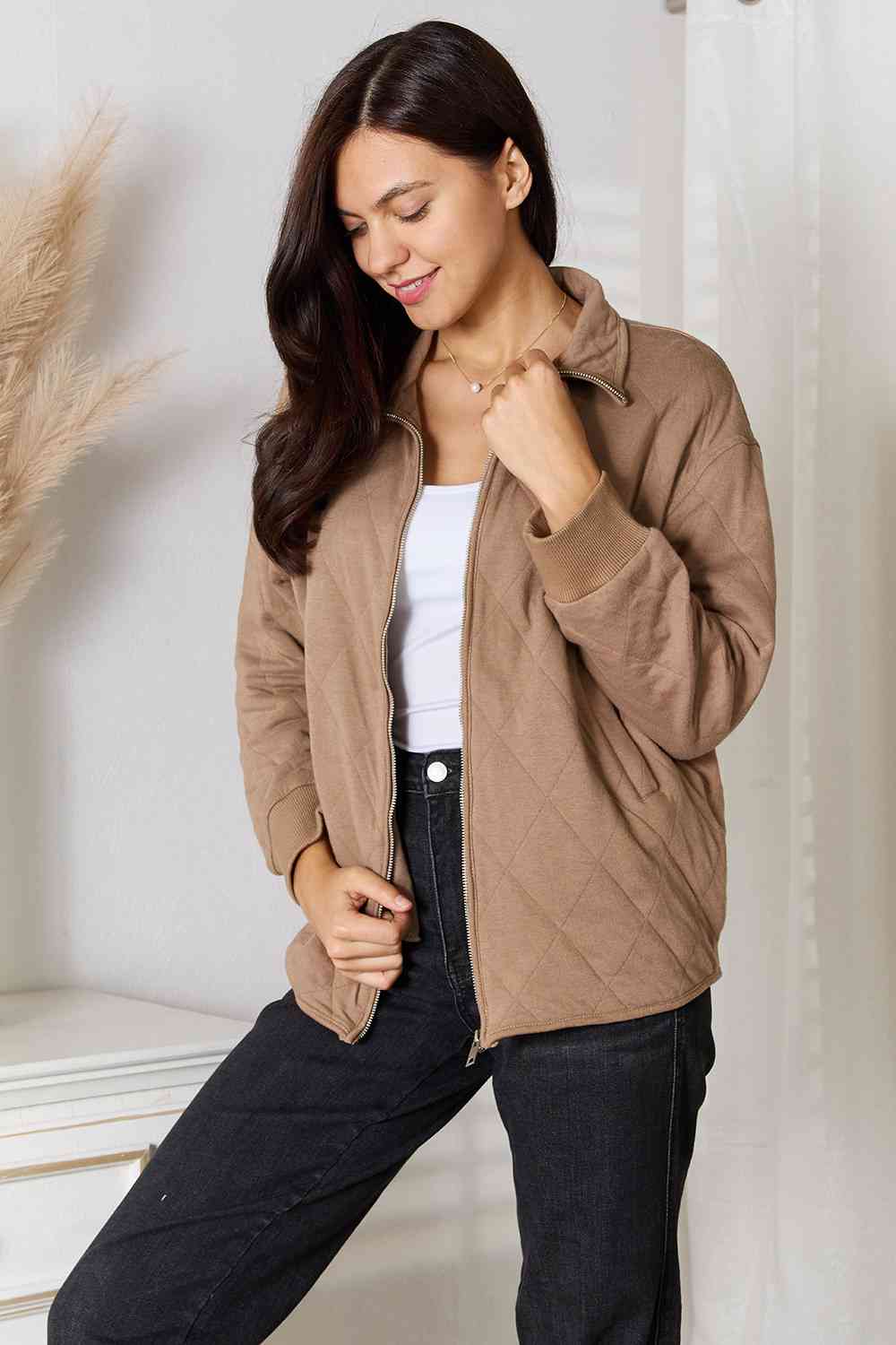 Heimish Chill Mode Zip-Up Jacket with Pockets in Mocha