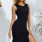 Some Nights Last Forever Decorative Button Split Ribbed Sleeveless Knit Dress