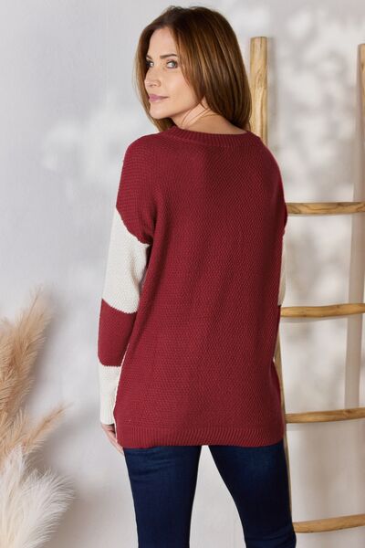 Hailey & Co You Are The Canvas Color Block Dropped Shoulder Knit Top in Red