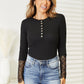 Double Take My Journey Crochet Lace Hem Sleeve Button Top