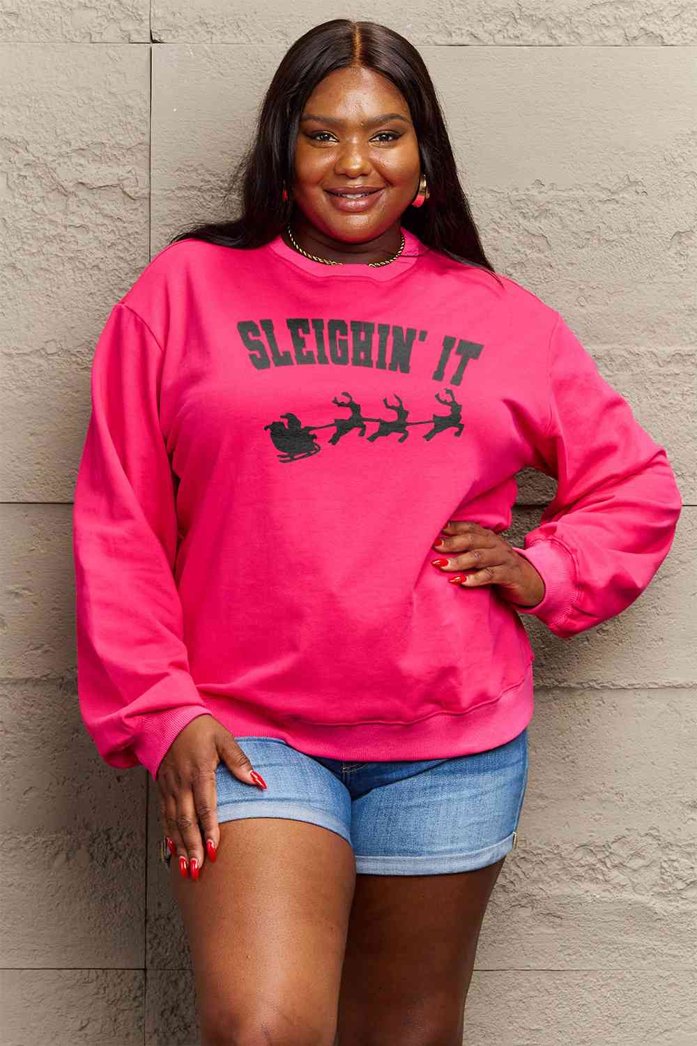 Simply Love SLEIGHIN' IT Graphic Sweatshirt