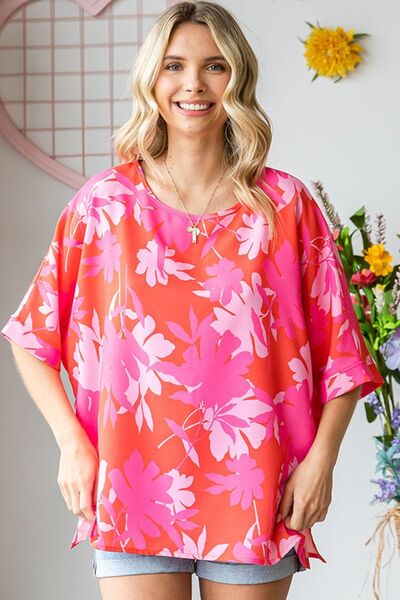 First Love Blossoms and Sunshine Slit Printed Half Sleeve Blouse