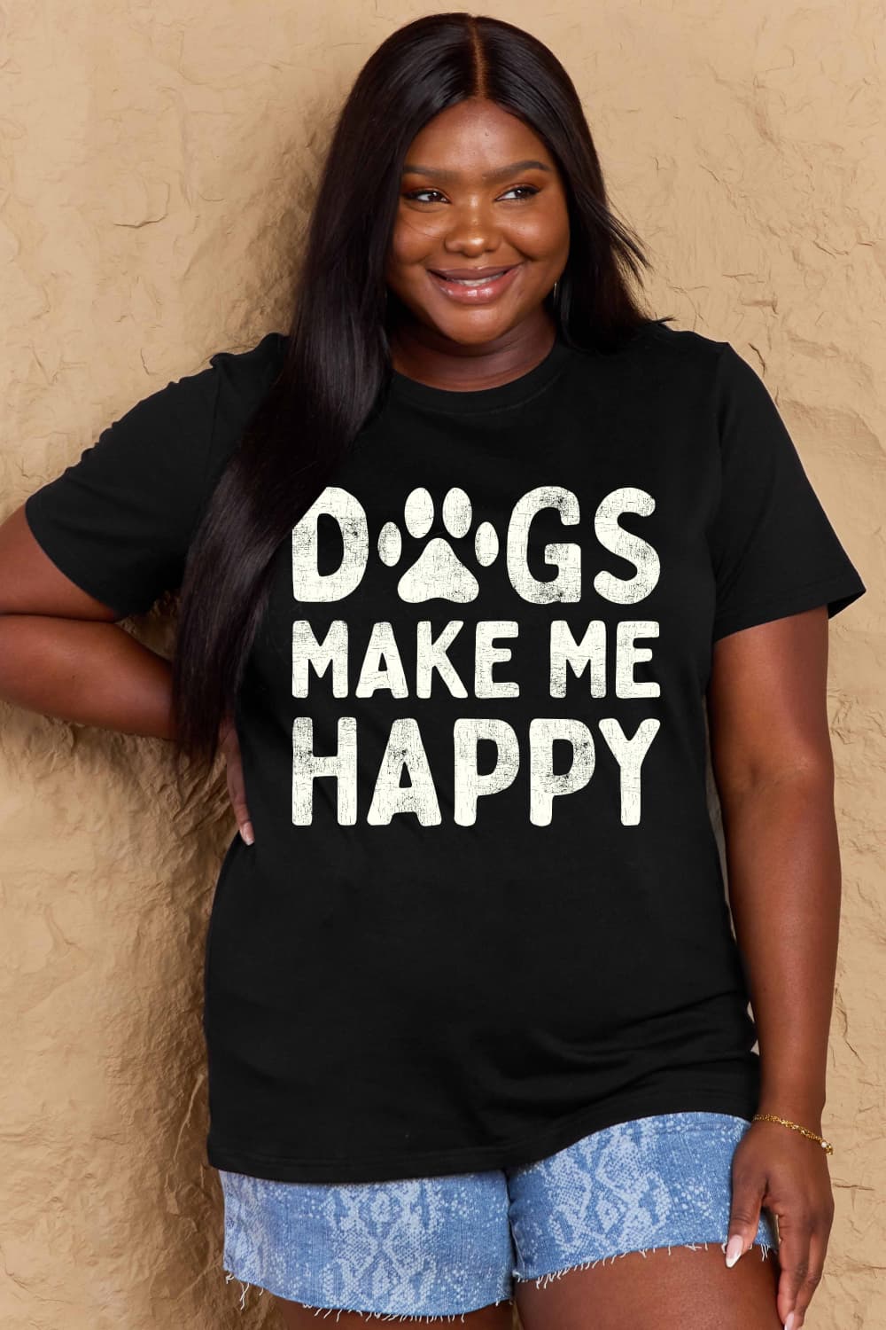 Simply Love DOGS MAKE ME HAPPY Graphic Cotton T-Shirt