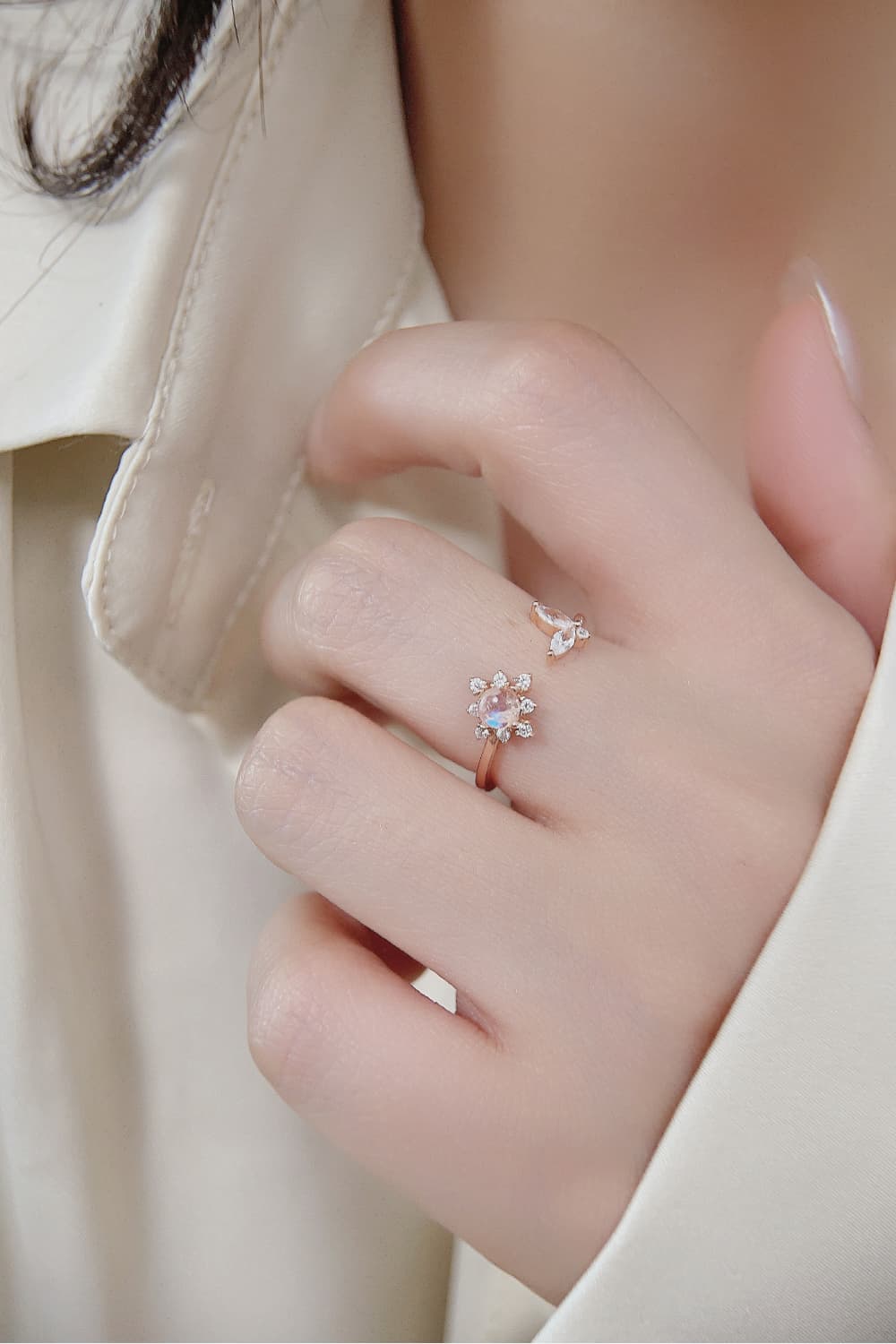 The One With Wings Moonstone 18K Rose Gold-Plated Open Ring