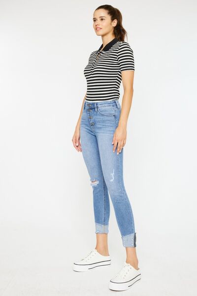 Kancan Gabby Distressed Cat's Whiskers Button Fly Jeans
