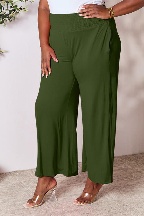 Double Take Phenomenally Me Smocked Wide Waistband Wide Leg Pants