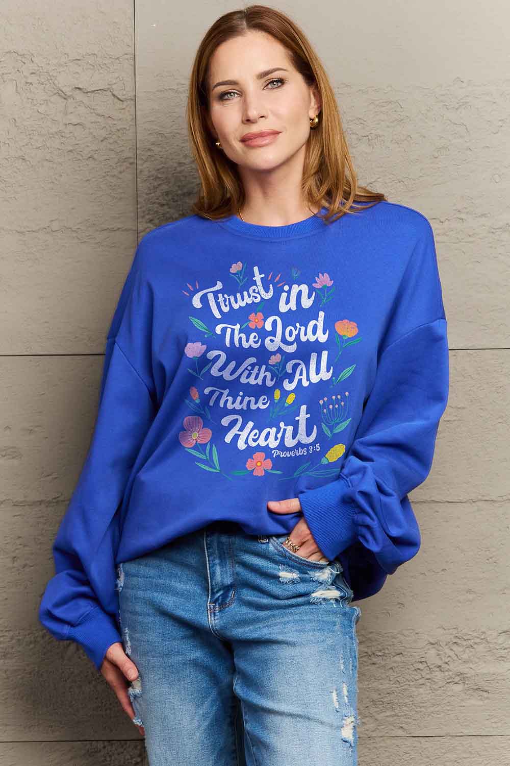 Simply Love Proverbs 3:5 Flower Graphic Sweatshirt