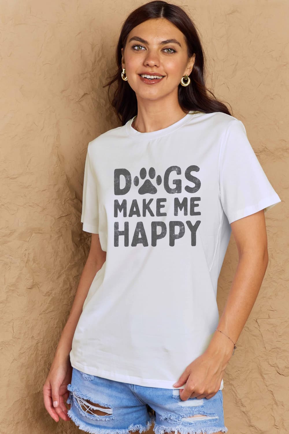 Simply Love DOGS MAKE ME HAPPY Graphic Cotton T-Shirt
