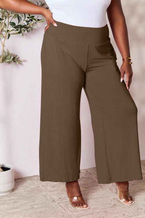 Double Take Phenomenally Me Smocked Wide Waistband Wide Leg Pants