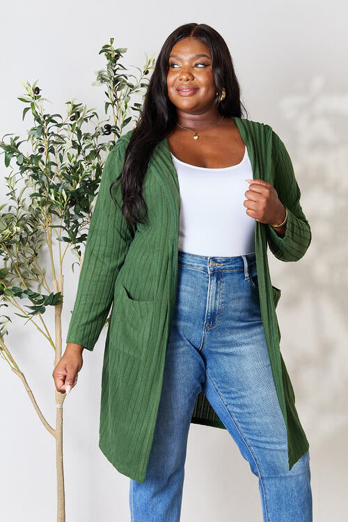 Basic Bae Falling For Memories Ribbed Open Front Long Sleeve Cardigan