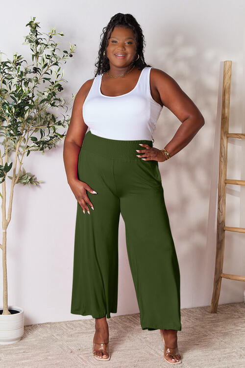 Double Take Phenomenally Me Smocked Wide Waistband Wide Leg Pants