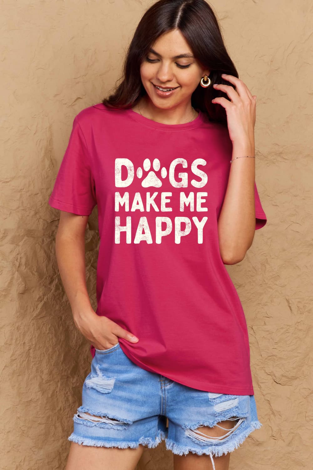 Simply Love DOGS MAKE ME HAPPY Graphic Cotton T-Shirt