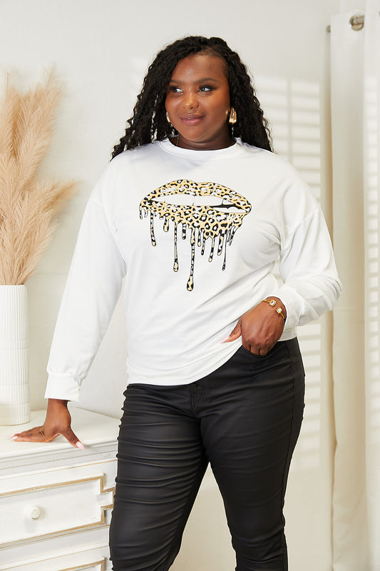 Simply Love Leopard Kisses Graphic Sweatshirt