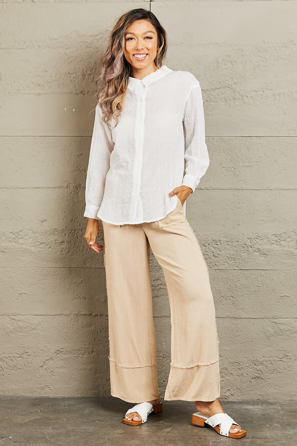 Petal Dew Take Me Out Lightweight Button Down Top in White