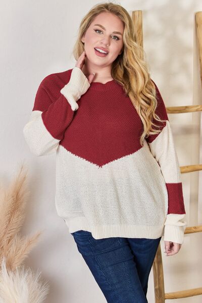 Hailey & Co You Are The Canvas Color Block Dropped Shoulder Knit Top in Red