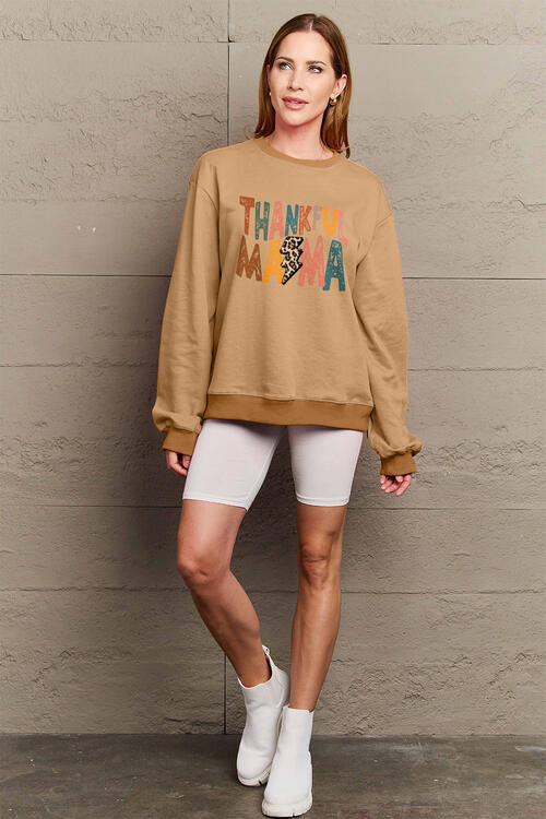 Simply Love Thankful Mama Graphic Long Sleeve Sweatshirt